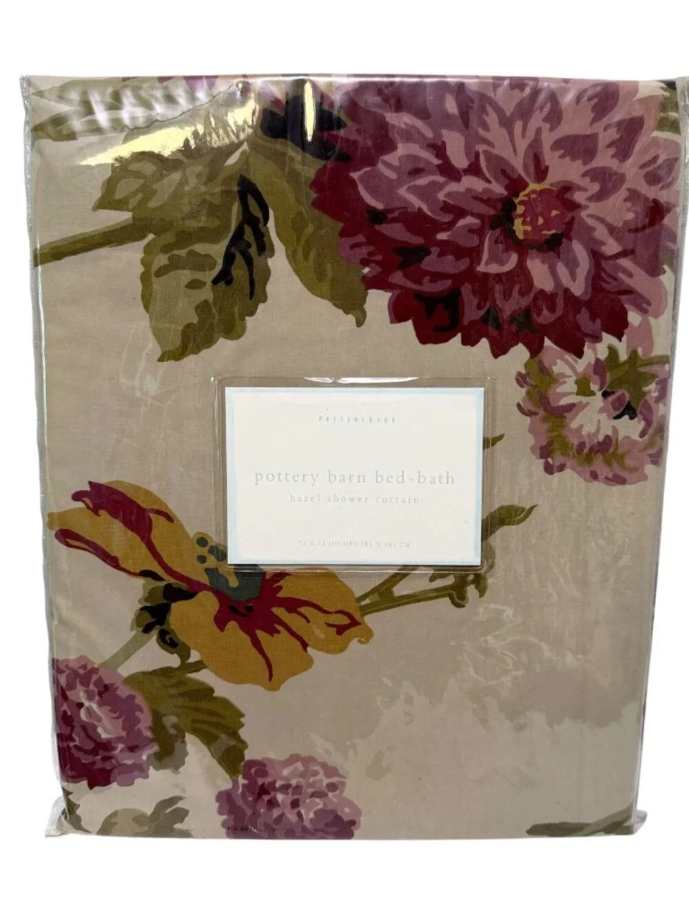 Pottery Barn Shower Curtain Hazel Floral 100% Cotton Tan Pink NEW